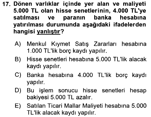 Genel Muhasebe 2017-2018 Ara Sınav - 17. soru