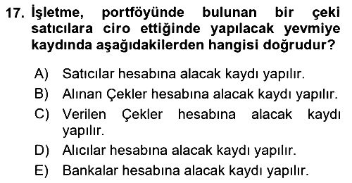 Genel Muhasebe 2022-2023 Ara Sınav - 17. soru