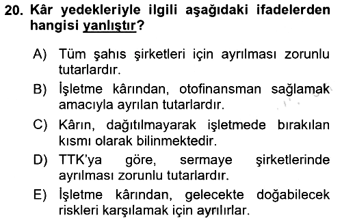 Genel Muhasebe 2023-2024 Yaz Okulu Sınavı - 20. soru