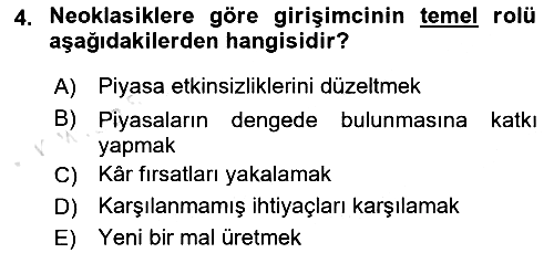 Girişimcilik ve İş Kurma 2018-2019 3 Ders Sınavı - 4. soru