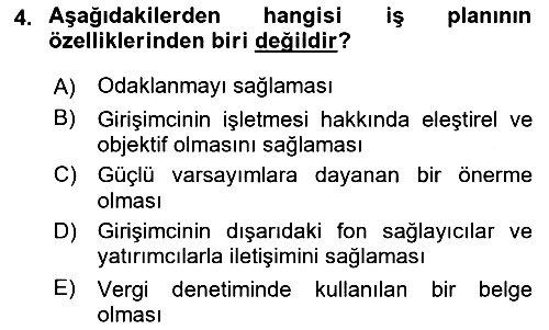 Girişimcilik ve İş Kurma 2022-2023 Ara Sınav - 4. soru