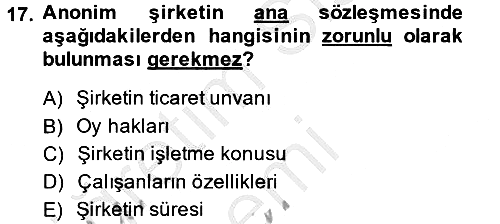 Girişimcilik ve İş Kurma 2014-2015 Dönem Sonu Sınavı - 17. soru