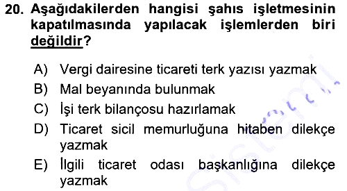 Girişimcilik ve İş Kurma 2015-2016 Dönem Sonu Sınavı - 20. soru