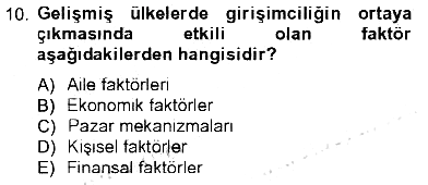 Girişimcilik ve İş Kurma 2012-2013 Tek Ders Sınavı - 10. soru