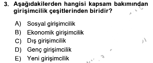 Girişimcilik ve İş Kurma 2018-2019 Yaz Okulu Sınavı - 3. soru