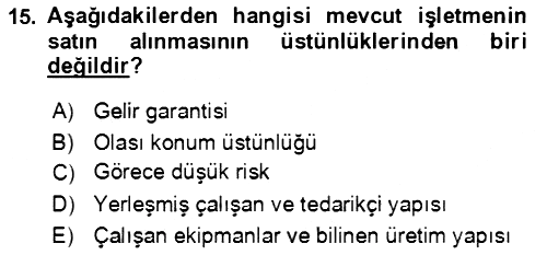 Girişimcilik ve İş Kurma 2020-2021 Yaz Okulu Sınavı - 15. soru