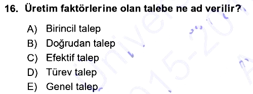 İktisada Giriş 2015-2016 Ara Sınav - 16. soru