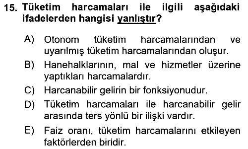 İktisada Giriş 2022-2023 Dönem Sonu Sınavı - 15. soru