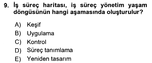 İş Süreçleri Yönetimi 2023-2024 Ara Sınav - 9. soru