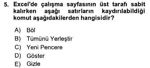 İşlem Tabloları 2018-2019 3 Ders Sınavı - 5. soru