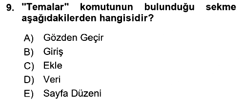 İşlem Tabloları 2019-2020 Ara Sınav - 9. soru