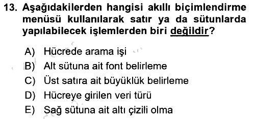 İşlem Tabloları 2019-2020 Ara Sınav - 13. soru