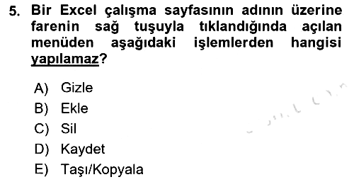 İşlem Tabloları 2022-2023 Ara Sınav - 5. soru