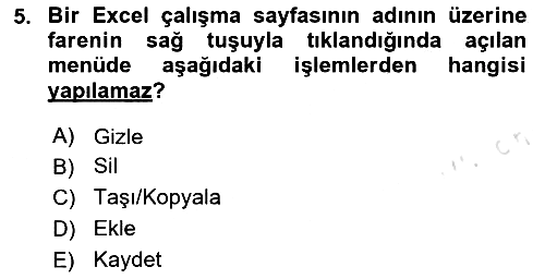 İşlem Tabloları 2024-2025 Ara Sınav - 5. soru