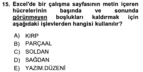 İşlem Tabloları 2024-2025 Yaz Okulu Sınavı - 15. soru