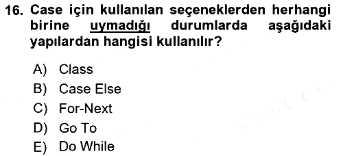 İşlem Tablosu Programlama 2018-2019 Ara Sınav - 16. soru