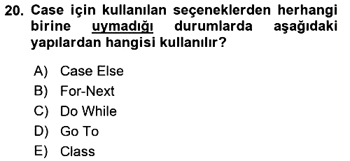 İşlem Tablosu Programlama 2023-2024 Ara Sınav - 20. soru