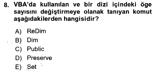 İşlem Tablosu Programlama 2024-2025 Ara Sınav - 8. soru