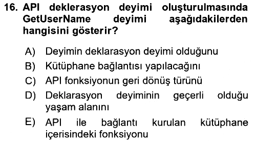 İşlem Tablosu Programlama 2018-2019 Dönem Sonu Sınavı - 16. soru
