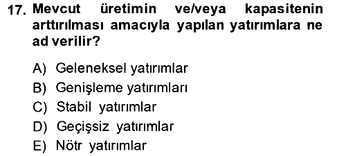 İşletme Fonksiyonları 2014-2015 Ara Sınav - 17. soru