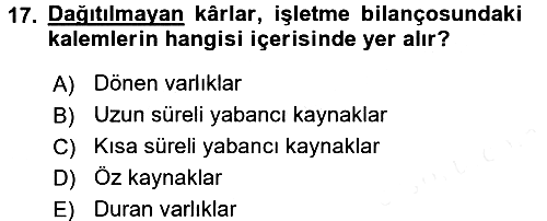 İşletme Fonksiyonları 2015-2016 Ara Sınav - 17. soru