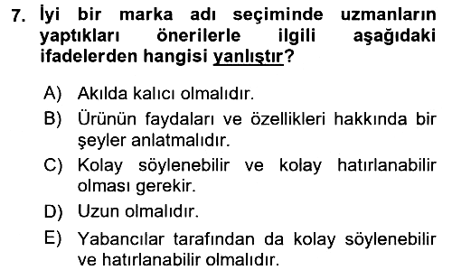 İşletme Fonksiyonları 2017-2018 Ara Sınav - 7. soru
