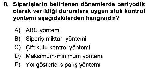 İşletme Fonksiyonları 2024-2025 Yaz Okulu Sınavı - 8. soru