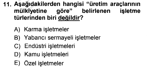 İşletme İlkeleri 2012-2013 Ara Sınav - 11. soru