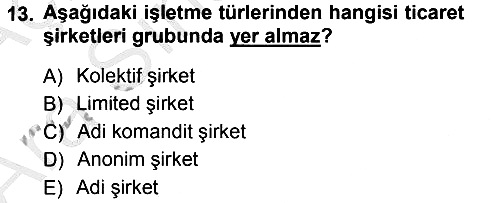 İşletme İlkeleri 2012-2013 Ara Sınav - 13. soru