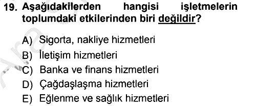 İşletme İlkeleri 2012-2013 Ara Sınav - 19. soru