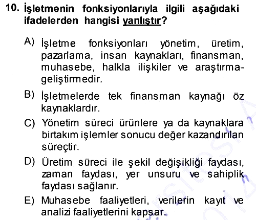 İşletme İlkeleri 2013-2014 Ara Sınav - 10. soru