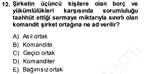 İşletme İlkeleri 2013-2014 Ara Sınav - 12. soru