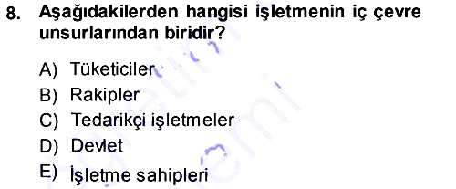 İşletme İlkeleri 2014-2015 Ara Sınav - 8. soru