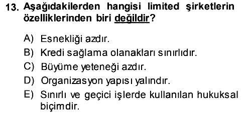 İşletme İlkeleri 2014-2015 Ara Sınav - 13. soru
