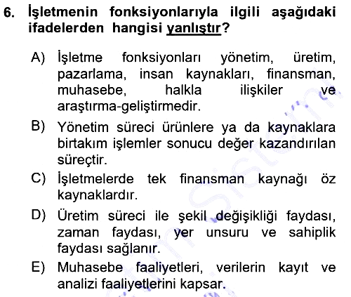 İşletme İlkeleri 2015-2016 Ara Sınav - 6. soru