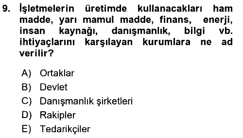 İşletme İlkeleri 2015-2016 Ara Sınav - 9. soru