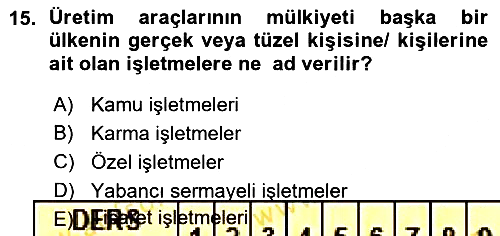 İşletme İlkeleri 2015-2016 Ara Sınav - 15. soru