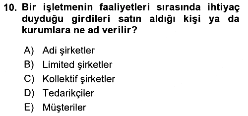 İşletme İlkeleri 2021-2022 Ara Sınav - 10. soru