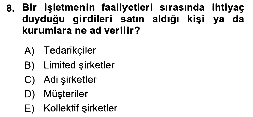 İşletme İlkeleri 2022-2023 Ara Sınav - 8. soru