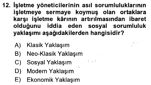 İşletme İlkeleri 2022-2023 Ara Sınav - 12. soru