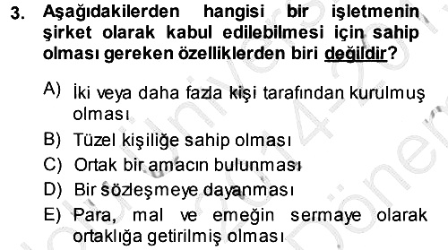 İşletme İlkeleri 2014-2015 Dönem Sonu Sınavı - 3. soru