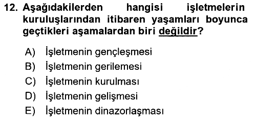 İşletme İlkeleri 2024-2025 Dönem Sonu Sınavı - 12. soru