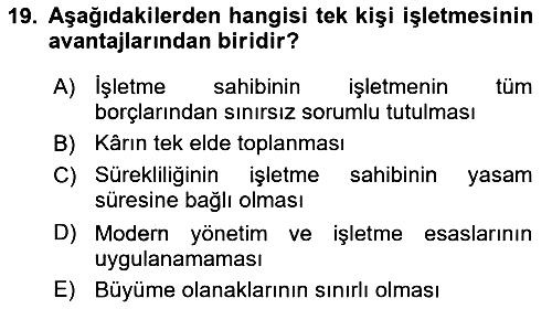 İşletme İlkeleri 2025-2026 Ara Sınav - 19. soru