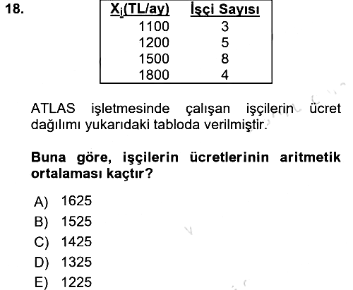 İstatistik 2016-2017 Ara Sınav - 18. soru