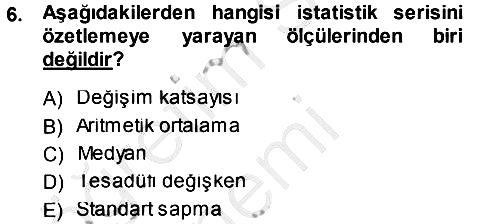 İstatistik 2014-2015 Dönem Sonu Sınavı - 6. soru