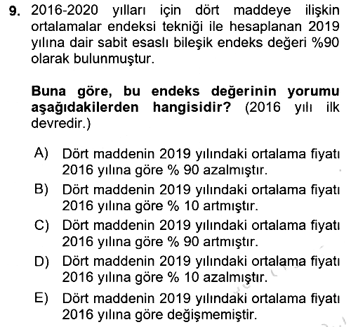 İstatistik 2020-2021 Yaz Okulu Sınavı - 9. soru