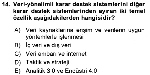 Karar Destek Sistemleri 2024-2025 Yaz Okulu Sınavı - 14. soru