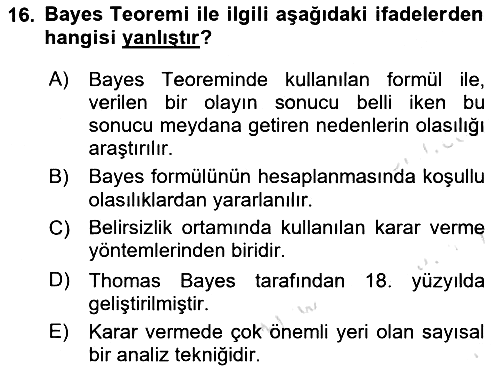 Karar Modelleri 2019-2020 Ara Sınav - 16. soru