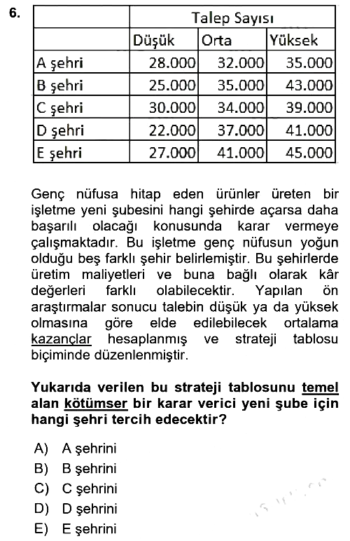 Karar Modelleri 2022-2023 Ara Sınav - 6. soru