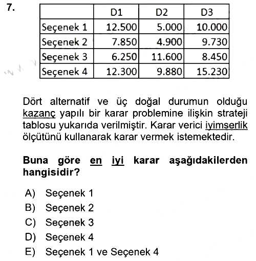 Karar Modelleri 2022-2023 Ara Sınav - 7. soru